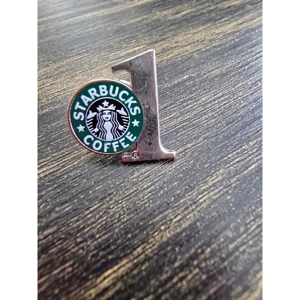 Starbucks Coffee Employee 1 Year Anniversary Recognition Pin Silver Green Enamel